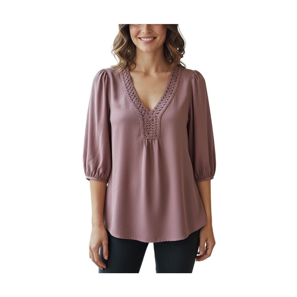 Banana Republic Pink Rose Embellished Tunic Blouse SMALL Bohemian Urban Feminine